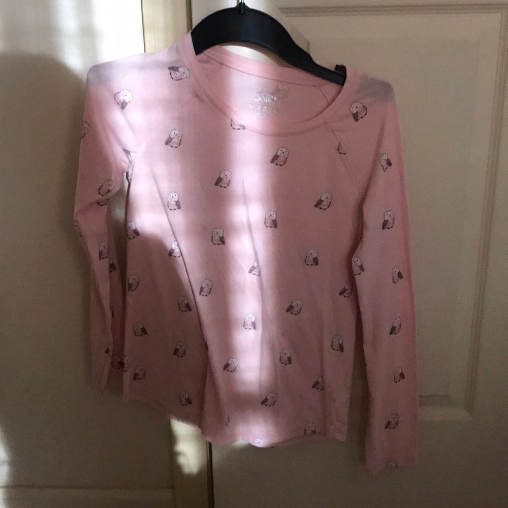 A Justice pink owl long sleeve tee shirt size: 12